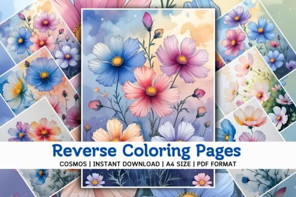 Download Cosmos Flower Reverse Coloring Pages - Coloring page Collection